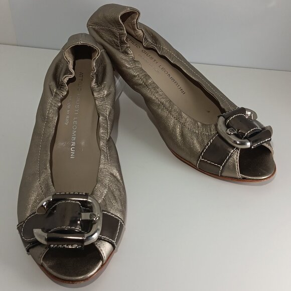 Attilio Giusti Leombruni AGL Peep-toe Leather Kitten Heels with Buckle Size 37.5 - Picture 1 of 8
